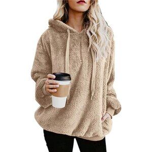 Womens Oversized Sherpa Pullover Hoodie with Pockets Fuzzy Fleece Sweatshirt